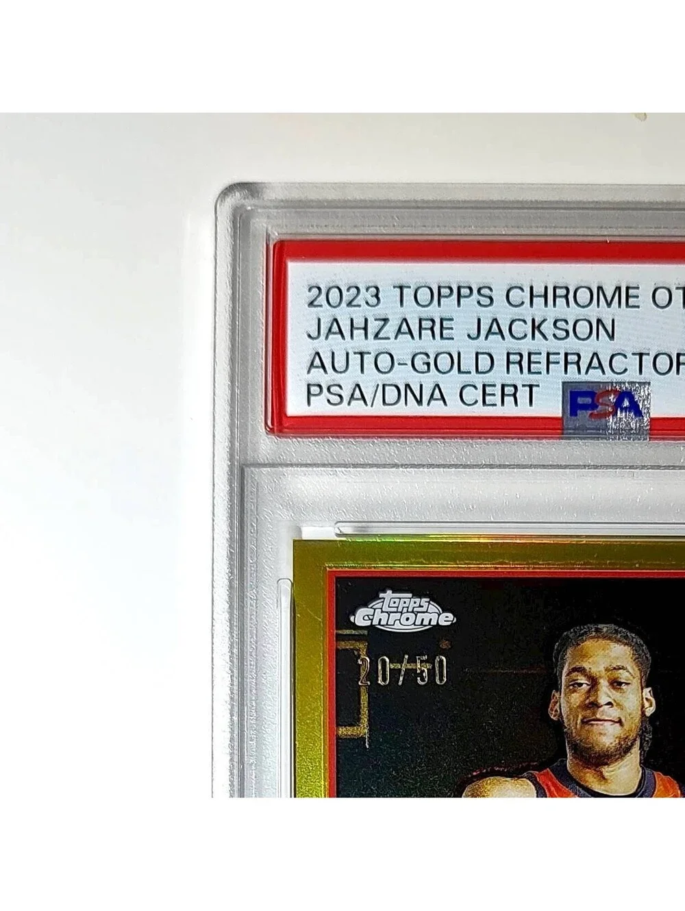 Jahzare Jackson 2023 Topps Chrome #A-JJA Gold Refractor 20/50 PSA 9 Auto 10